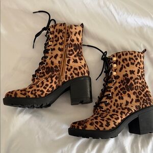 JustFab Leopard Lace-Up Boots